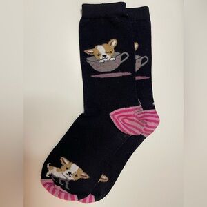 FOR CRAFTS/REPAIR Women’s Crew Socks Fuzzy Chihuahua Dogs Details Black & Pink